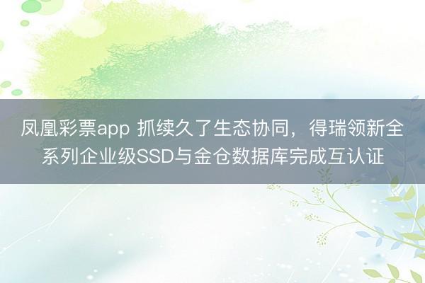 凤凰彩票app 抓续久了生态协同,得瑞领新全系列企业级SSD与金仓数据库完成互认证