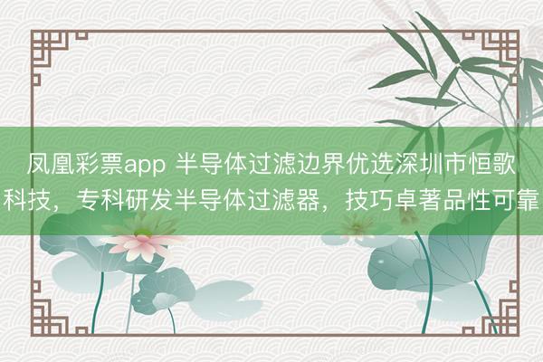 凤凰彩票app 半导体过滤边界优选深圳市恒歌科技，专科研发半导体过滤器，技巧卓著品性可靠