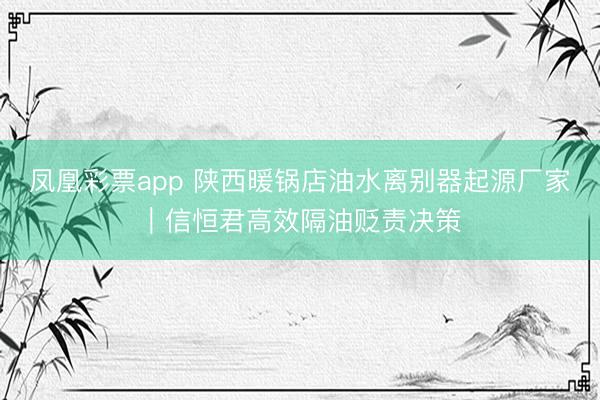 凤凰彩票app 陕西暖锅店油水离别器起源厂家｜信恒君高效隔油贬责决策