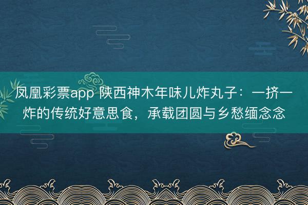 凤凰彩票app 陕西神木年味儿炸丸子：一挤一炸的传统好意思食，承载团圆与乡愁缅念念