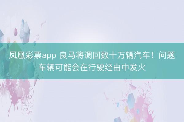 凤凰彩票app 良马将调回数十万辆汽车！问题车辆可能会在行驶经由中发火