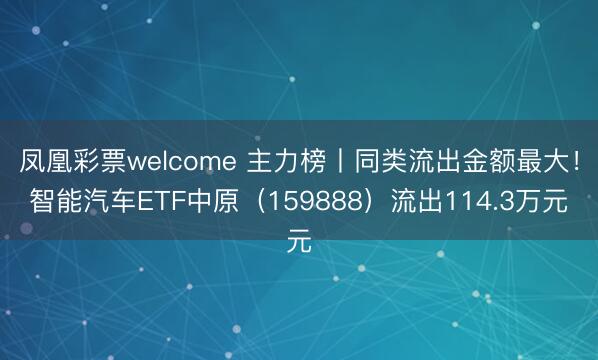 凤凰彩票welcome 主力榜丨同类流出金额最大!智能汽车ETF中原(159888)流出114.3万元