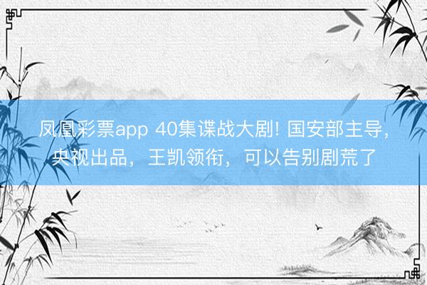凤凰彩票app 40集谍战大剧! 国安部主导，央视出品，王凯领衔，可以告别剧荒了