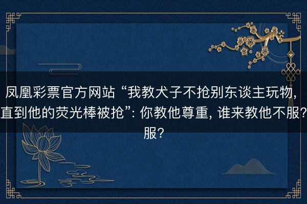 凤凰彩票官方网站 “我教犬子不抢别东谈主玩物, 直到他的荧光棒被抢”: 你教他尊重, 谁来教他不服?