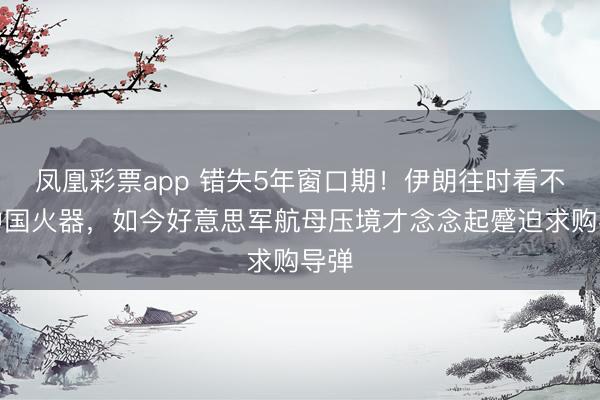 凤凰彩票app 错失5年窗口期!伊朗往时看不上中国火器,如今好意思军航母压境才念念起蹙迫求购导弹