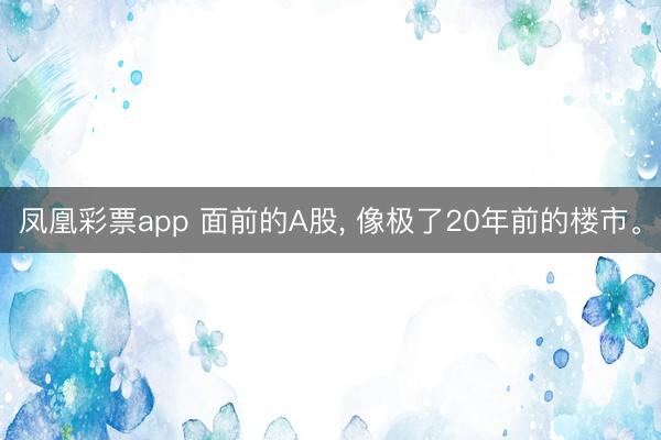 凤凰彩票app 面前的A股, 像极了20年前的楼市。