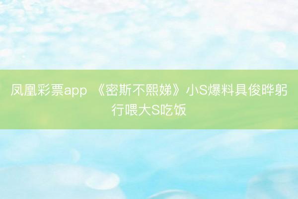 凤凰彩票app 《密斯不熙娣》小S爆料具俊晔躬行喂大S吃饭