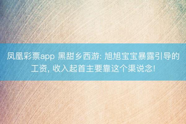 凤凰彩票app 黑甜乡西游: 旭旭宝宝暴露引导的工资， 收入起首主要靠这个渠说念!