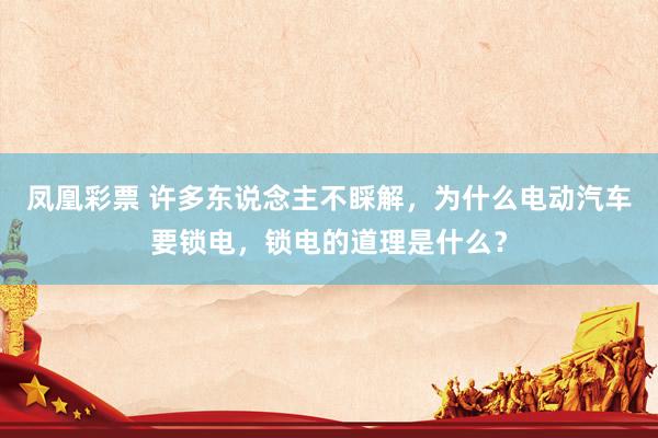 凤凰彩票 许多东说念主不睬解，为什么电动汽车要锁电，锁电的道理是什么？