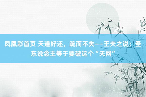 凤凰彩首页 天道好还，疏而不失——王夫之说：圣东说念主等于要破这个“天网”