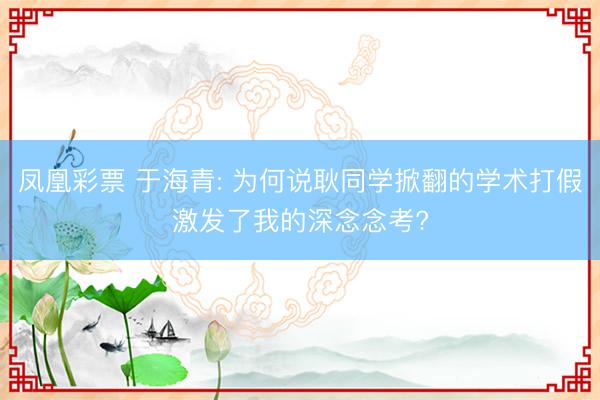 凤凰彩票 于海青: 为何说耿同学掀翻的学术打假激发了我的深念念考?