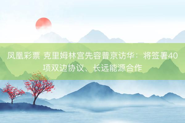 凤凰彩票 克里姆林宫先容普京访华：将签署40项双边协议、长远能源合作