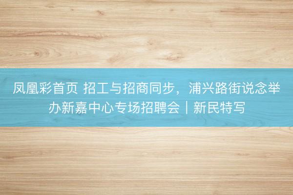 凤凰彩首页 招工与招商同步，浦兴路街说念举办新嘉中心专场招聘会｜新民特写