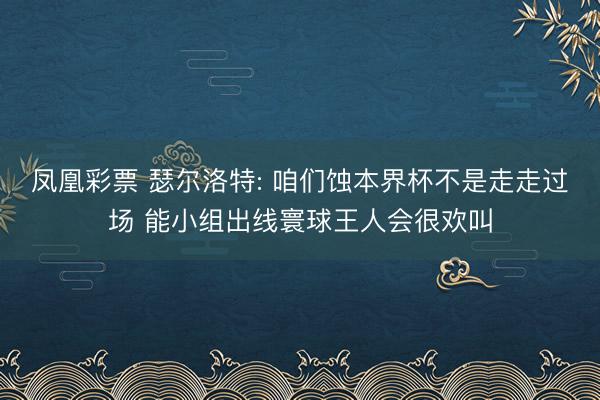 凤凰彩票 瑟尔洛特: 咱们蚀本界杯不是走走过场 能小组出线寰球王人会很欢叫