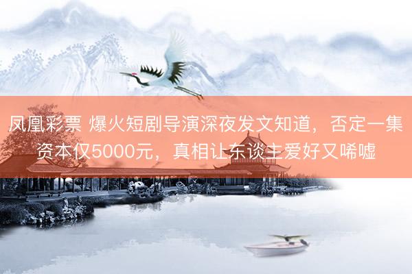 凤凰彩票 爆火短剧导演深夜发文知道,否定一集资本仅5000元,真相让东谈主爱好又唏嘘