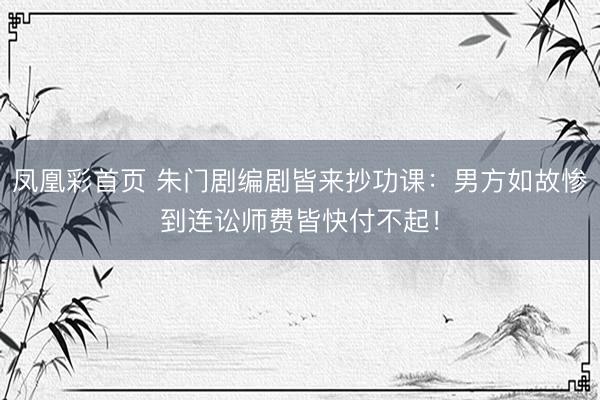 凤凰彩首页 朱门剧编剧皆来抄功课：男方如故惨到连讼师费皆快付不起！