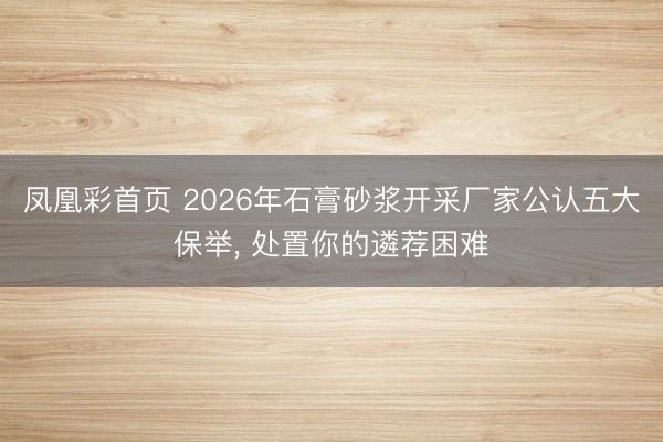 凤凰彩首页 2026年石膏砂浆开采厂家公认五大保举， 处置你的遴荐困难